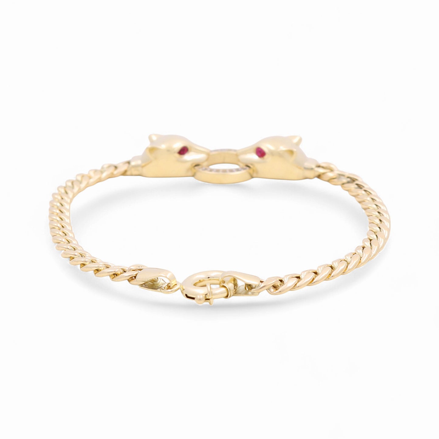 10K Yellow Gold Cuban Link Women's Bracelet with Panthers and Cz / Size: 7.0" / Weight: 6.3 GR / DOWB0CLPT