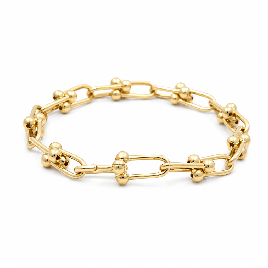 10K Yellow Gold Fashion Link TF Women's Bracelet / Size: 7.5” 7MM / Weight: 6.6GR / DQWB0TF-1