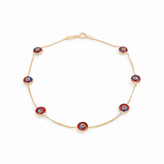 14K Yellow Gold Women's Evil  Eye Bracelet with Colors / Size: 7.5" / Weight: 1.7 GR / AOWB4EY-1