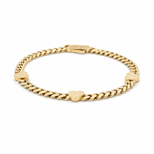 10K TF Yellow Gold Women's Three Diamond Cut Heart Bracelet / Size: 7" / Weight: 4.6 GR / DQWB0HR-7