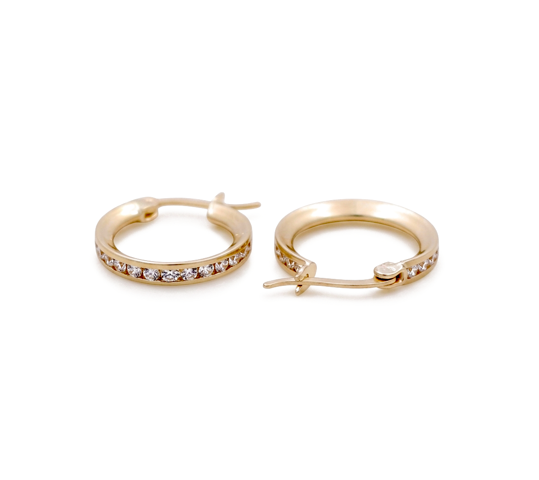 14K Yellow Gold Hoops Earrings with Cz / Size: 2mm 12.5mm / Weight: 1.2 GR / DCFEH4FS2-12.5