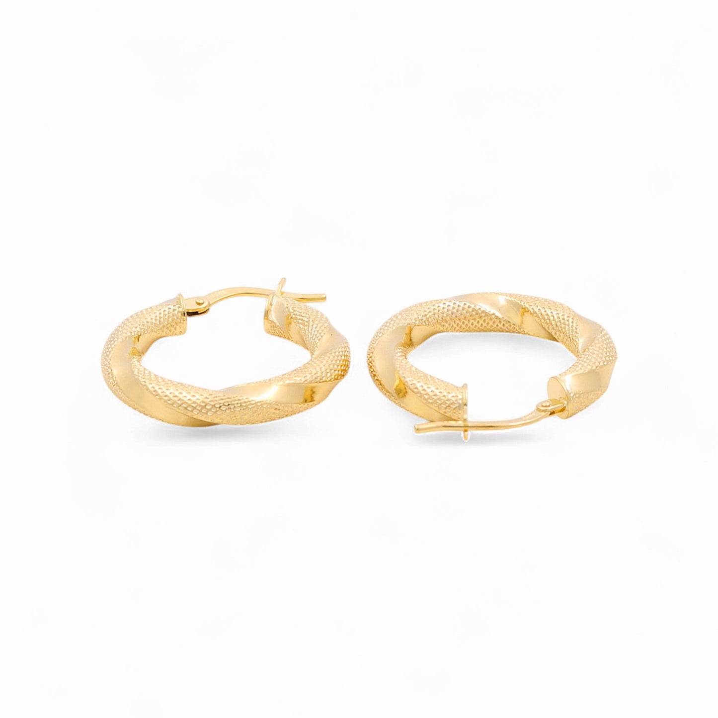 14K Yellow Gold Women's Fashion Hoops Earrings with Diamond Cut / Size: 3.5mmx15mm / Weight: 2.3GR / 240-00399