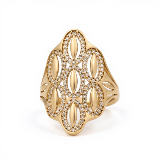 14K Yellow Gold Fashion Women's Ring with Cz / Size 8 / Weight: 3.8 GR / DOWR4FS-11