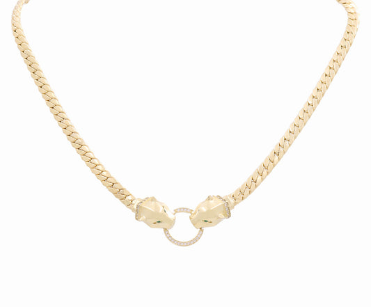 14K Yellow Gold Fashion Cuban Link Women's Necklace with Panther / Size: 17" / Weight: 18.3 GR / DPNK4PTCL