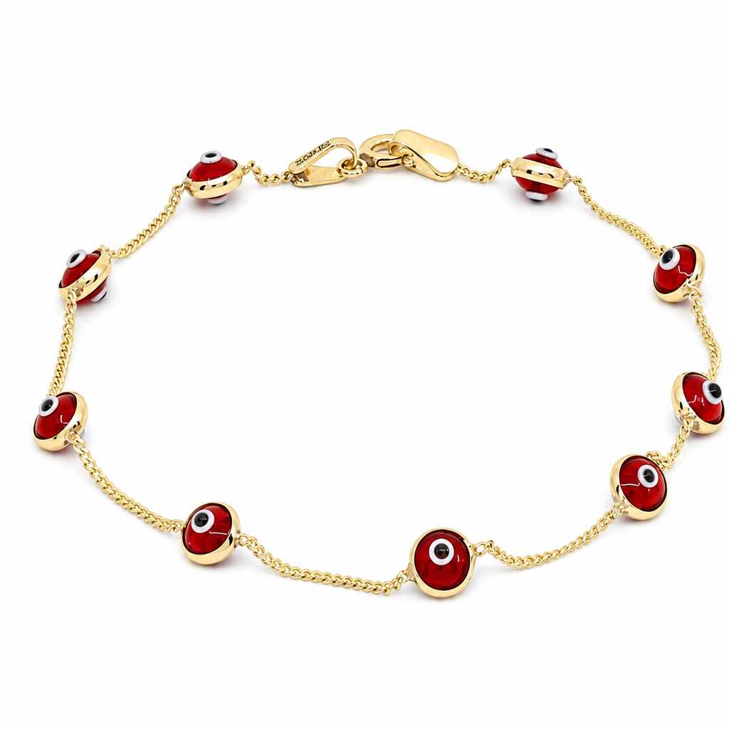 14K Yellow Gold Women's Bracelet with Red Eyes / Stone: Cz / Size: 7" / Weight: 2 GR / BQWB4EYE