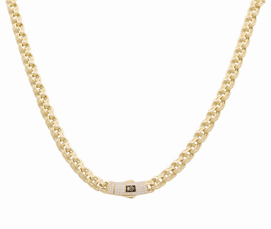 10K Yellow Gold Chinese Link Women's Necklace with Monaco and Cz / Size: 18” / Weight: 25.7 GR / DQNK0FS