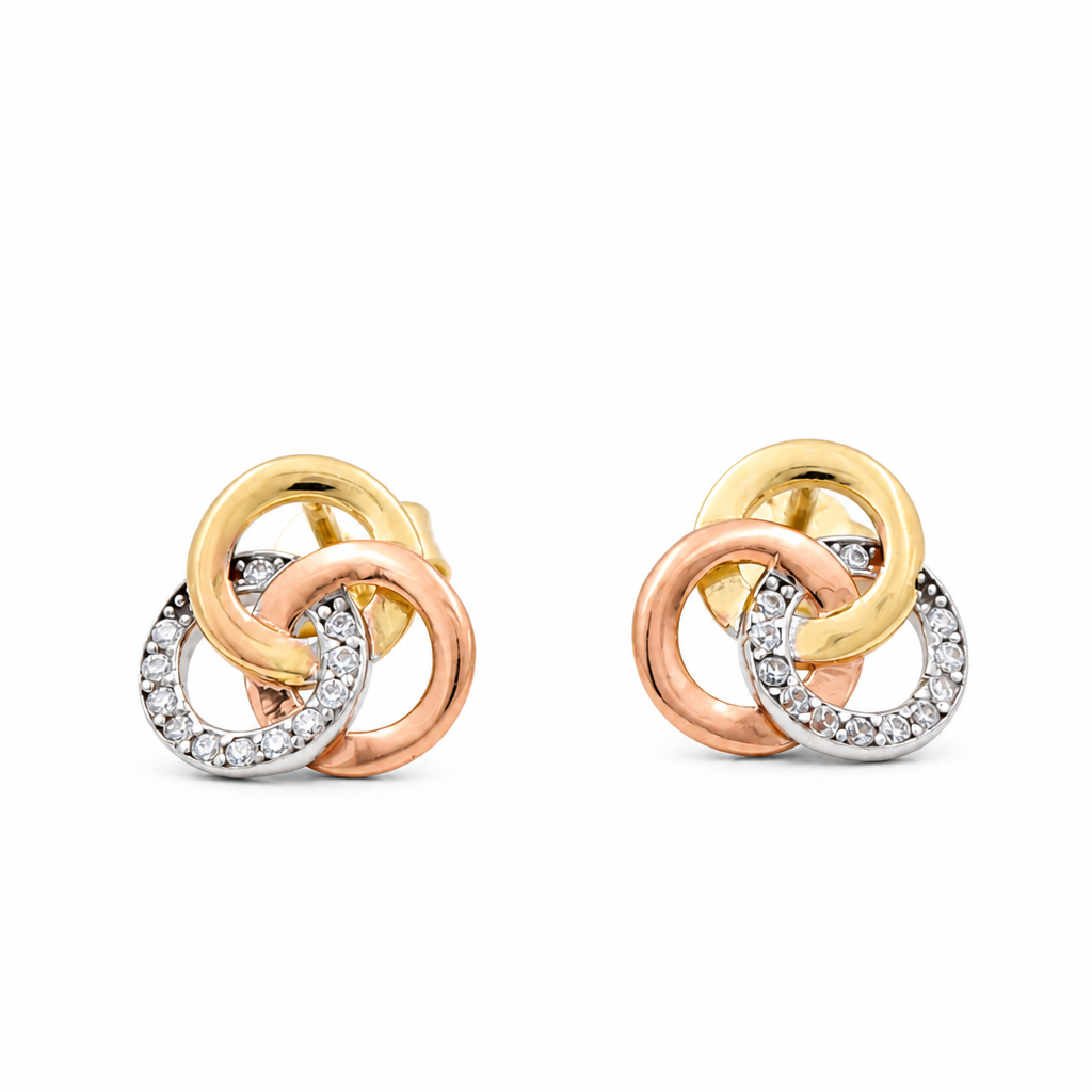 14K Yellow Gold Fashion Women's Tri-Tone Stud Earrings    / Weight: 1.9GR / DQES43T