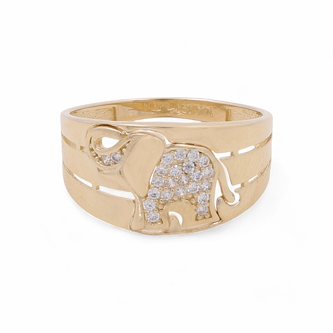 14K Yellow Gold Elephant Women's Ring / CZ / Size: 8 / COWR4HP