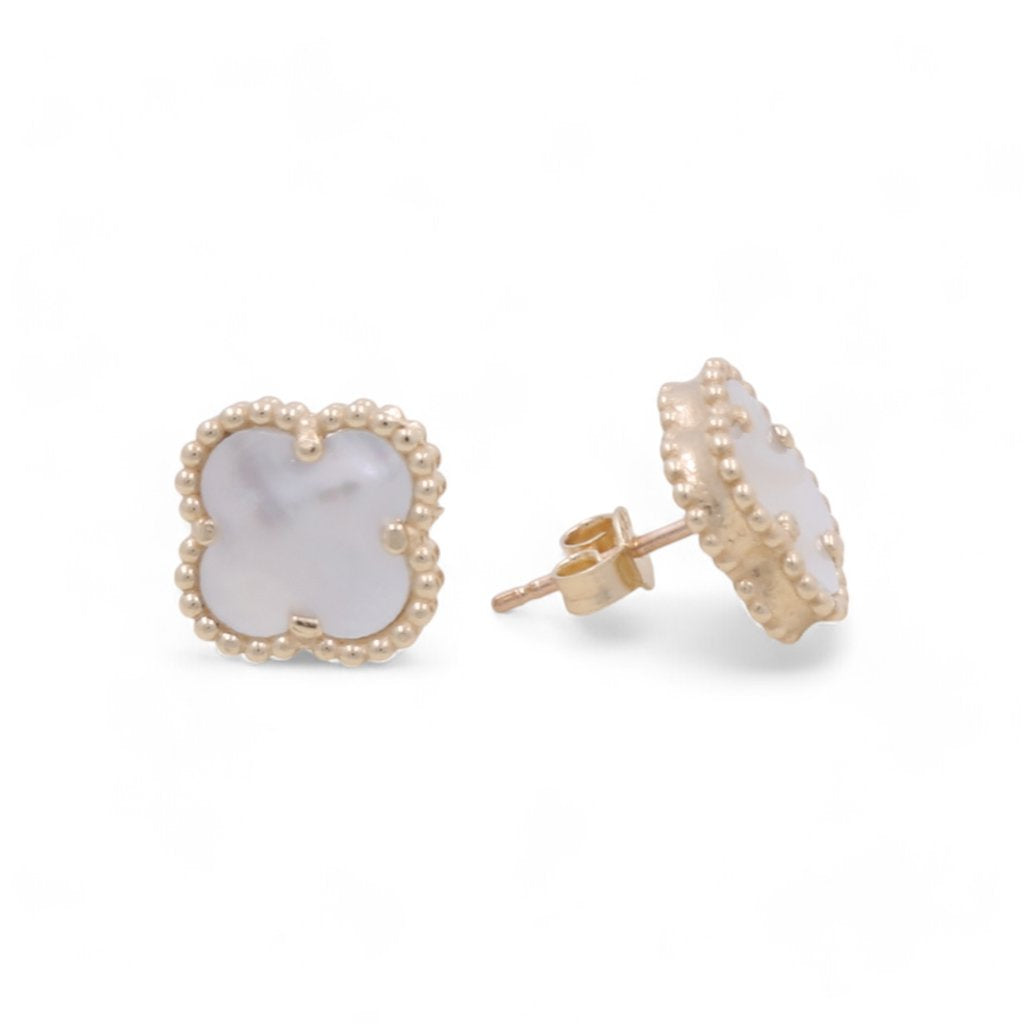 14k  Yellow Gold White Clover Earring / Size: 11mm / Weight: 1.9gr / P04VC-3