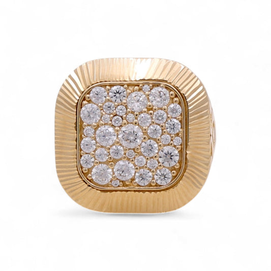 14K Yellow Gold Fashion SQ Men's Ring with Cz and Design / Size: 12 / Weight: 9.8 GR / DQMR4FS-7