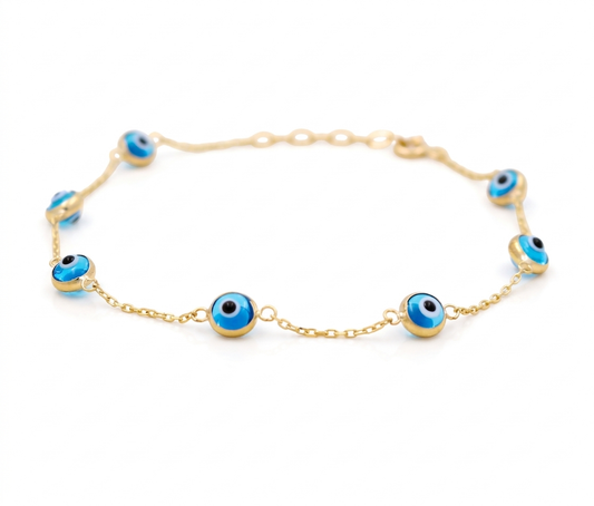 10K Yellow Gold Light Blue Eyes Women's Bracelet / Size: 7.5" / Weight: 1.6 GR / BCFWB0EY