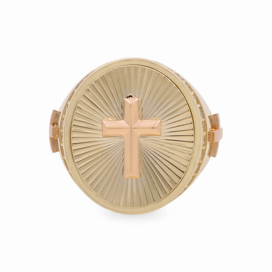 14K Yellow and Rose Gold Cross Men's Ring with Cz / Size: 11.5 / Weight: 7.5 GR / DPMRTT4CS