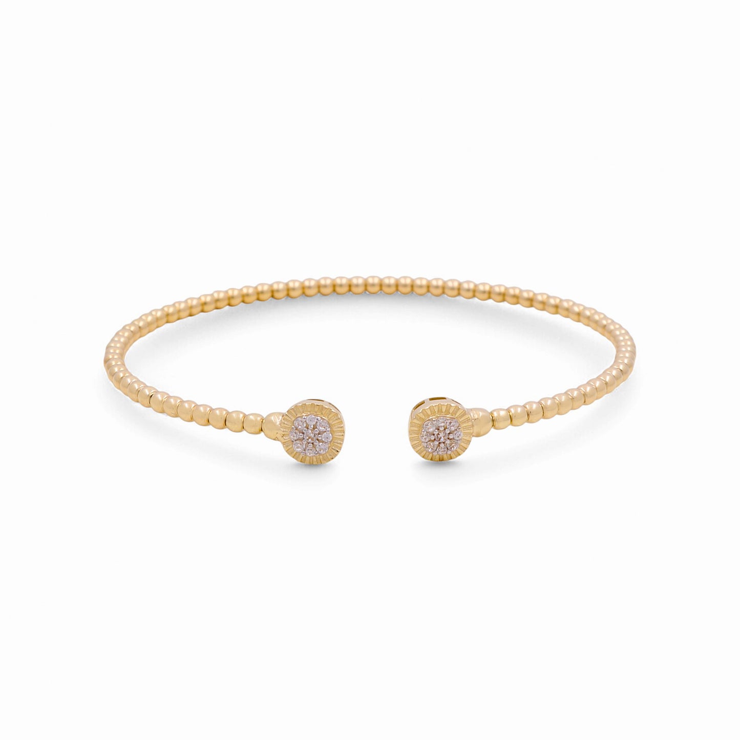 14K Yellow Gold Semisolid Women’s Fashion Balls Bangle Bracelet with Cz / Weight: 5.8 GR / CPBB4FS