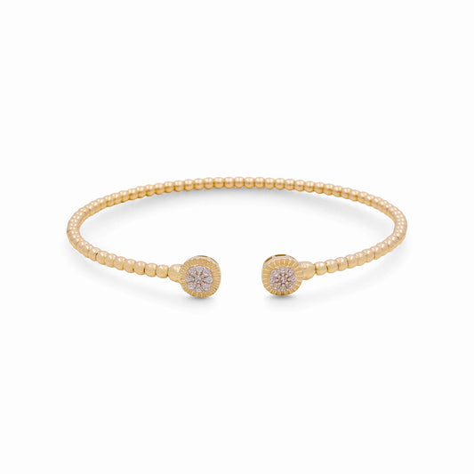 14K Yellow Gold Semisolid Women’s Fashion Balls Bangle Bracelet with Cz / Weight: 5.8 GR / CPBB4FS