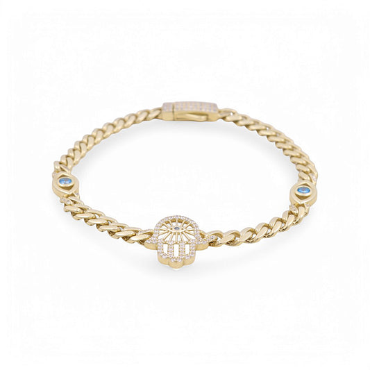 10K Yellow Gold Monaco Hand of Fatima Women's Bracelet with Cz / Size: 7.5” / Weight: 7.1 GR / DPWB0MONMF