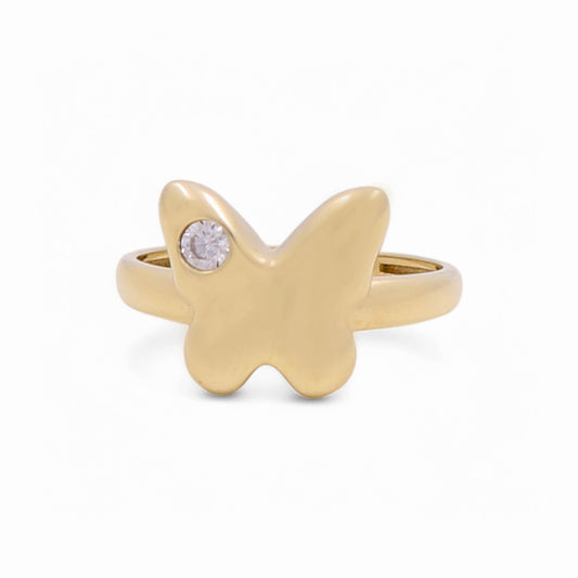 10K Yellow Gold Butterfly Women's Ring with White Cz / Size: 7 / Weight: 1.7 GR / Y25-209