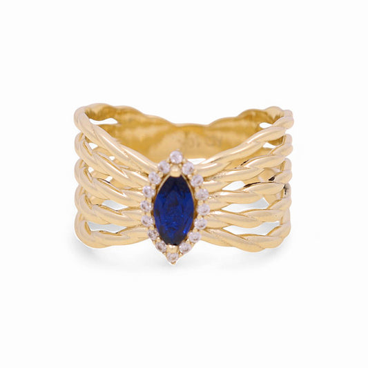 10K Yellow Gold Women's Fashion Ring with Blue Cz / Size: 7 / Weight: 3.9 GR / YYZ-5531