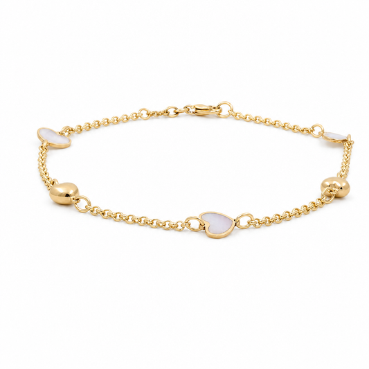 14K Yellow and White Gold Women's Bracelet Fatima Hand With Mother of Pearl / Size: 7.75" / Weight: 2.8 GR/ 000-09501