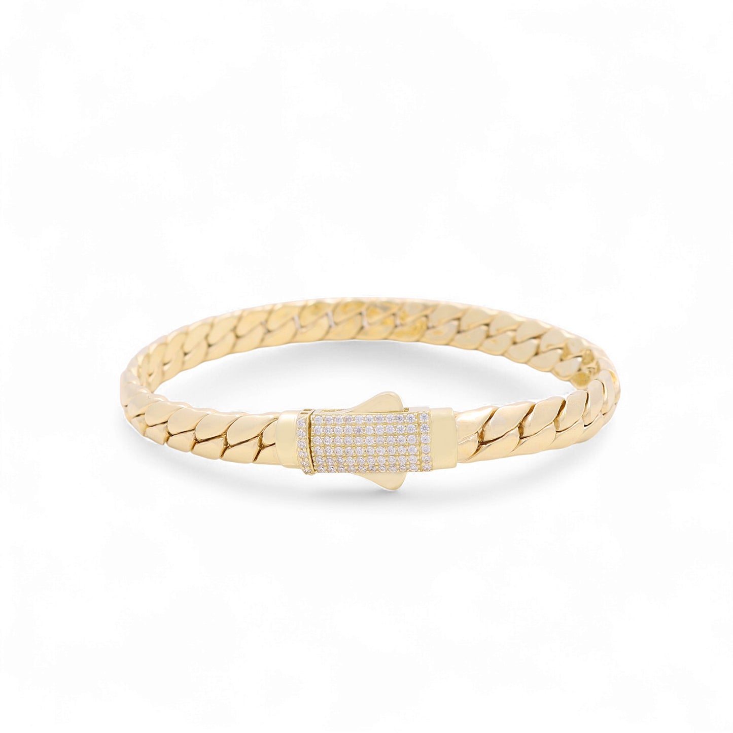 10K Yellow Gold Women's Cuban Link Bracelet with CZ / Size: 7mm 7.5" / Weight: 11.6 GR / P10S-123