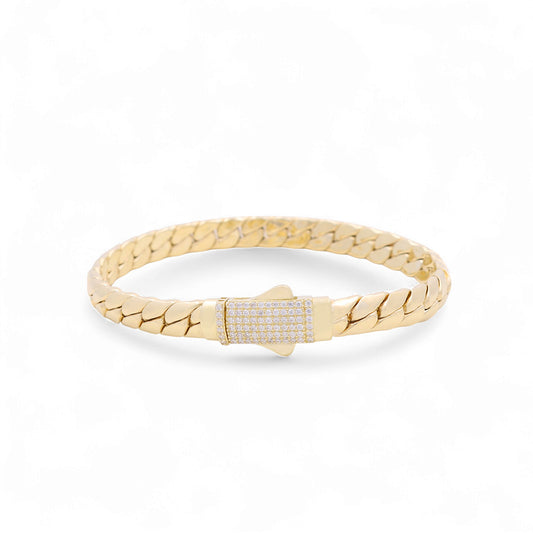 10K Yellow Gold Women's Cuban Link Bracelet with CZ / Size: 7mm 7.5" / Weight: 11.6 GR / P10S-123
