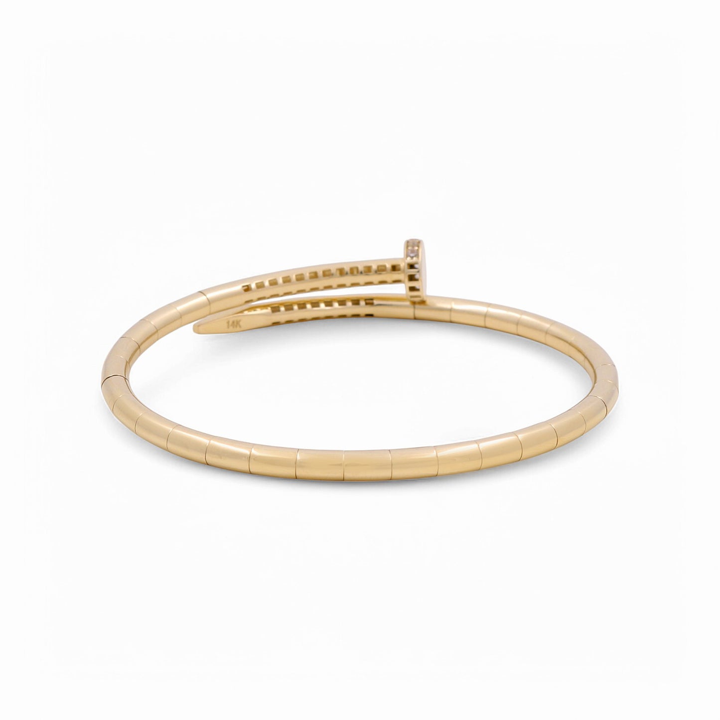 14K Yellow Gold Semisolid Adjustable Nail Women’s Bangle Bracelet with Cz / Weight: 8.9 GR / CPBB4NL
