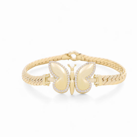 10K Yellow Gold Women's Cuban Link Bracelet W/Butterfly and Cz / Size: 7.5" / Weight: 11.9 GR / P10S-169