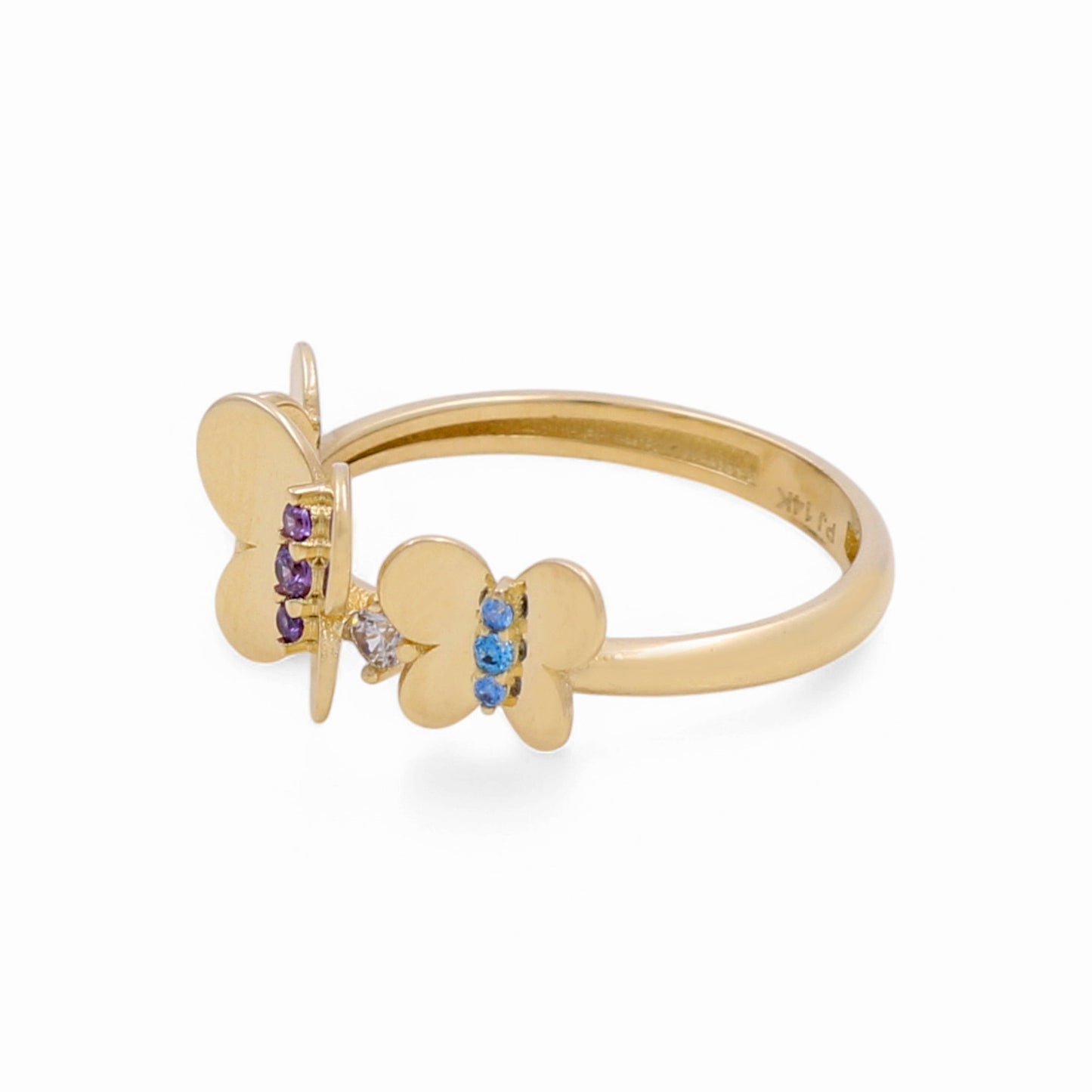 14K Yellow Gold Three Butterflies Women's Ring with Cz / Size: 8 / Weight: 2.4 GR / CPWR4BT