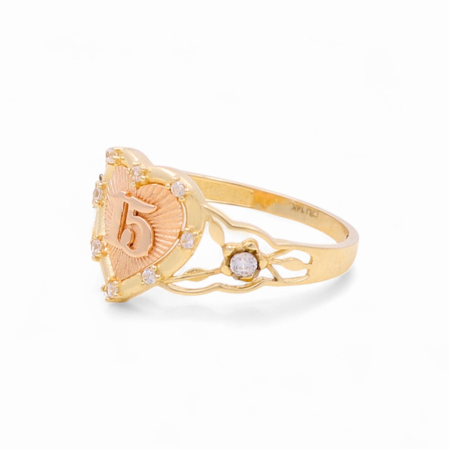 14K Yellow And Rose Gold Gold Heart 15 Woman Ring / Size: 6 / Weight: 1.8 GR / WRTTHR