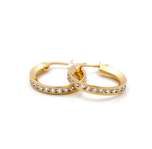 14K Yellow Gold Hoops Earrings with Cz / Size: 2mm 12.5mm / Weight: 1.2 GR / DCFEH4FS2-12.5