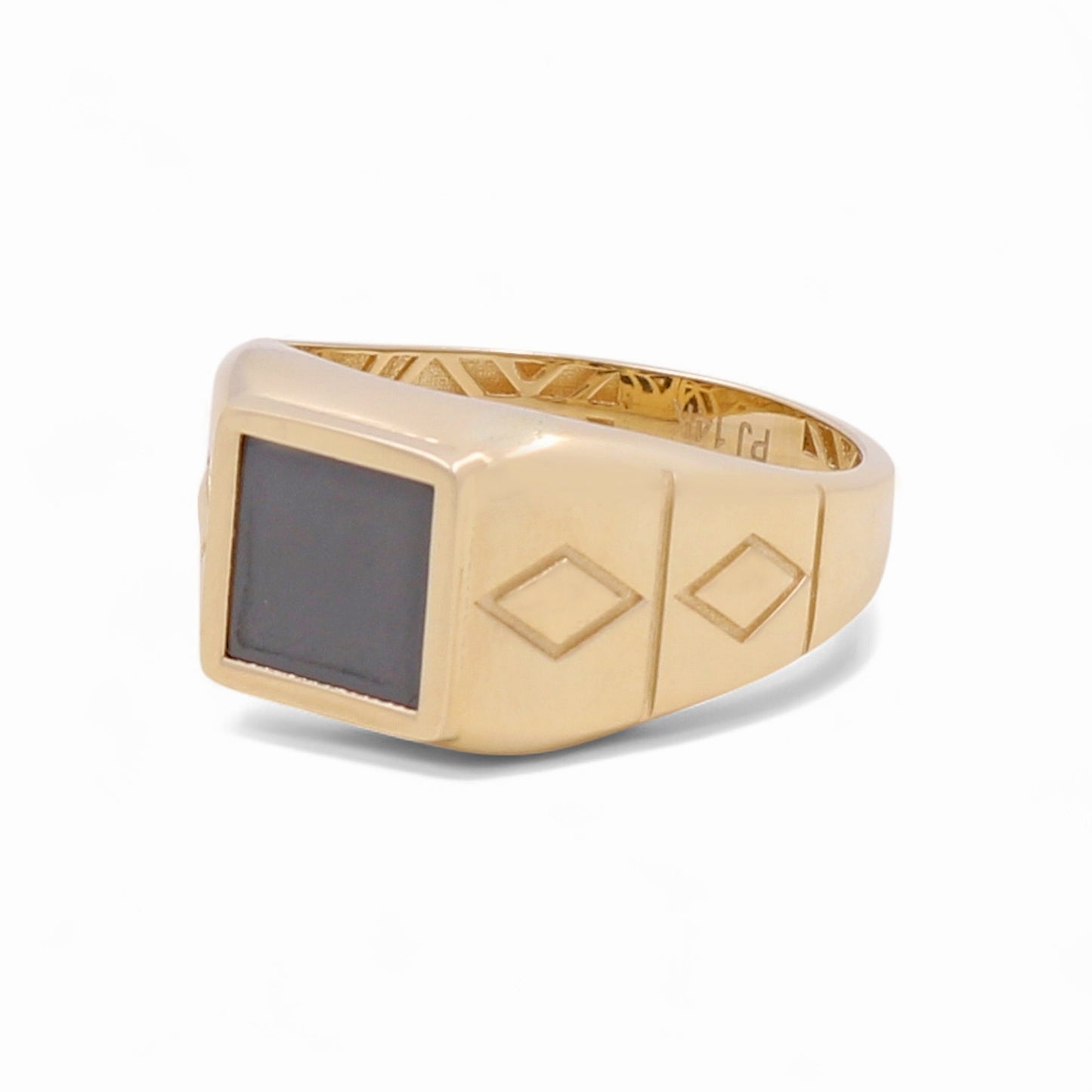 14K Yellow Gold SQ Fashion Men's Ring With OnYx / Size: 10 / Weight: 4.8 GR / CPMR4FS-14