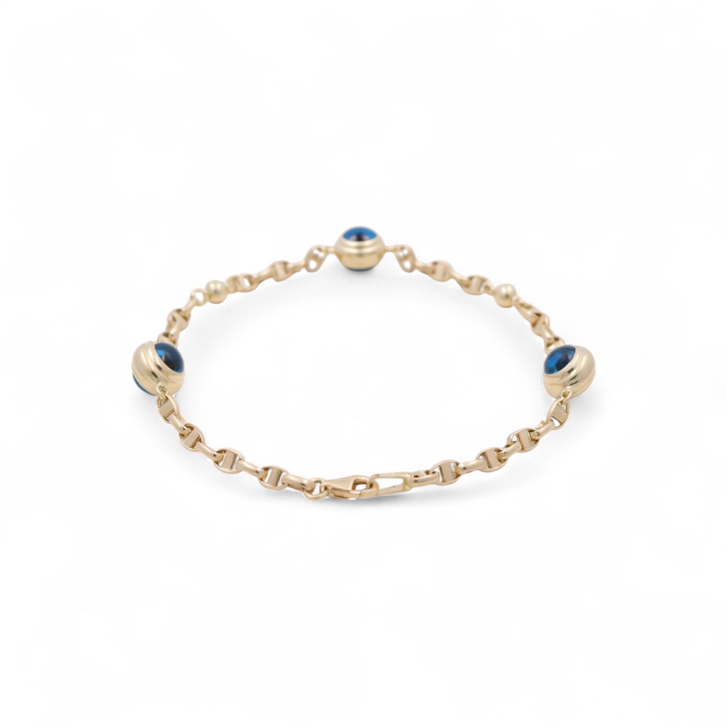 14K Yellow Gold Women's Evil Blue Eyes Mariner Bracelet / Size: 8" / Weight: 5.3 GR / BOWB4EY-6