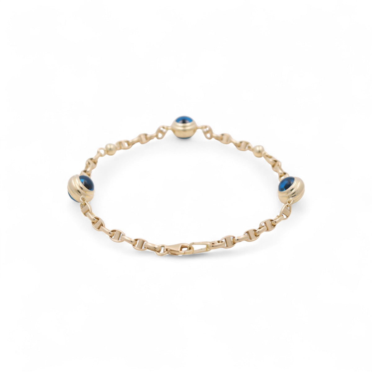 14K Yellow Gold Women's Evil Blue Eyes Mariner Bracelet / Size: 8" / Weight: 5.3 GR / BOWB4EY-6