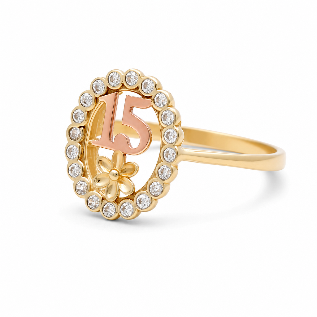 10K Yellow and Rose Gold Fashion Quinceañera Women's Ring with Cz / Size: 7.25 / Weight: 1.7 GR / CQWRTT0FS15