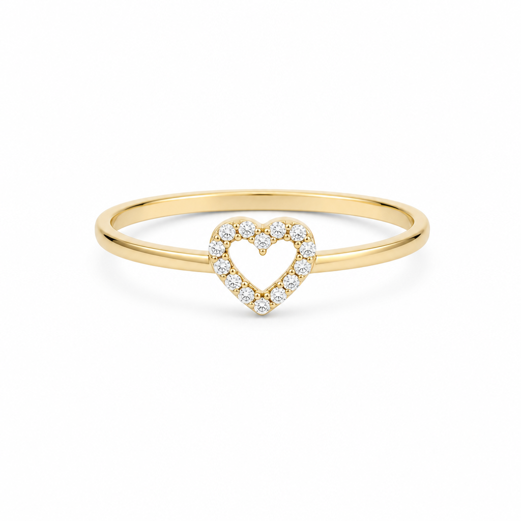 14K Yellow Gold Heart Women's Ring with Cz / Size: 9 / Weight: 1.3 GR / DQWR4HR-25