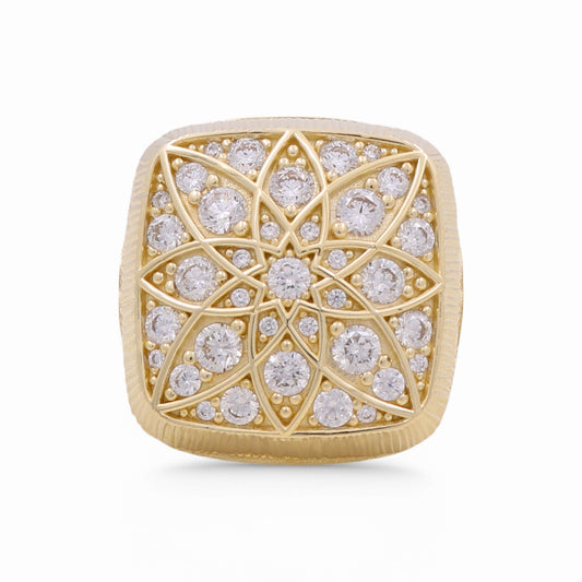 10K Yellow Gold Men’s Ring SQ Rosetta Style White Stones / Size 11 / Weight: 14.3 GR / Y24-239