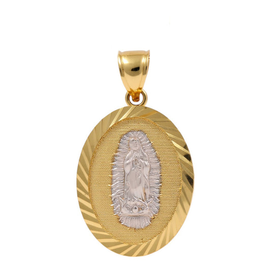 14K Yellow and White Gold Guadalupe Medal Pendant with Diamond Cut / Weight: 3.7 GR / COPDTT4VG-1
