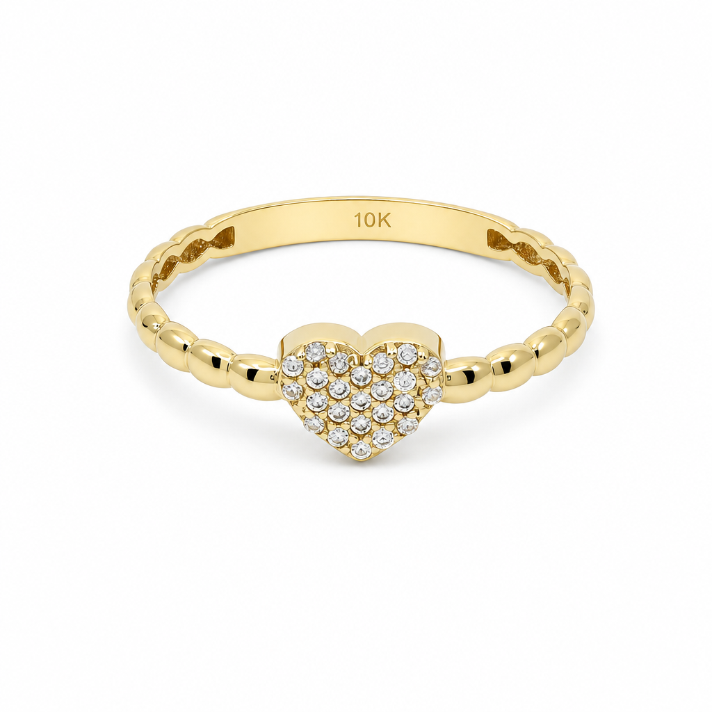 10K Yellow Gold Heart Women's Ring / Size: 8 / Stone: CZ / Weight: 1.1 GR / DQWR0HR-36