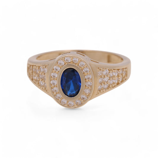 14k Yellow Gold Round Kids Ring with Blue Cz / Size 5 / Weight 2.4 GR / COKR4FS-1