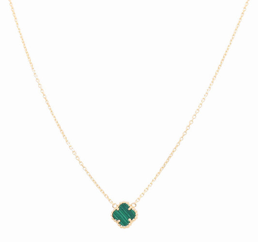 14K Yellow Gold Women's Necklace with One Green Clover / Size 18" 12MM / Weight 5 GR / BONK4CLV-10