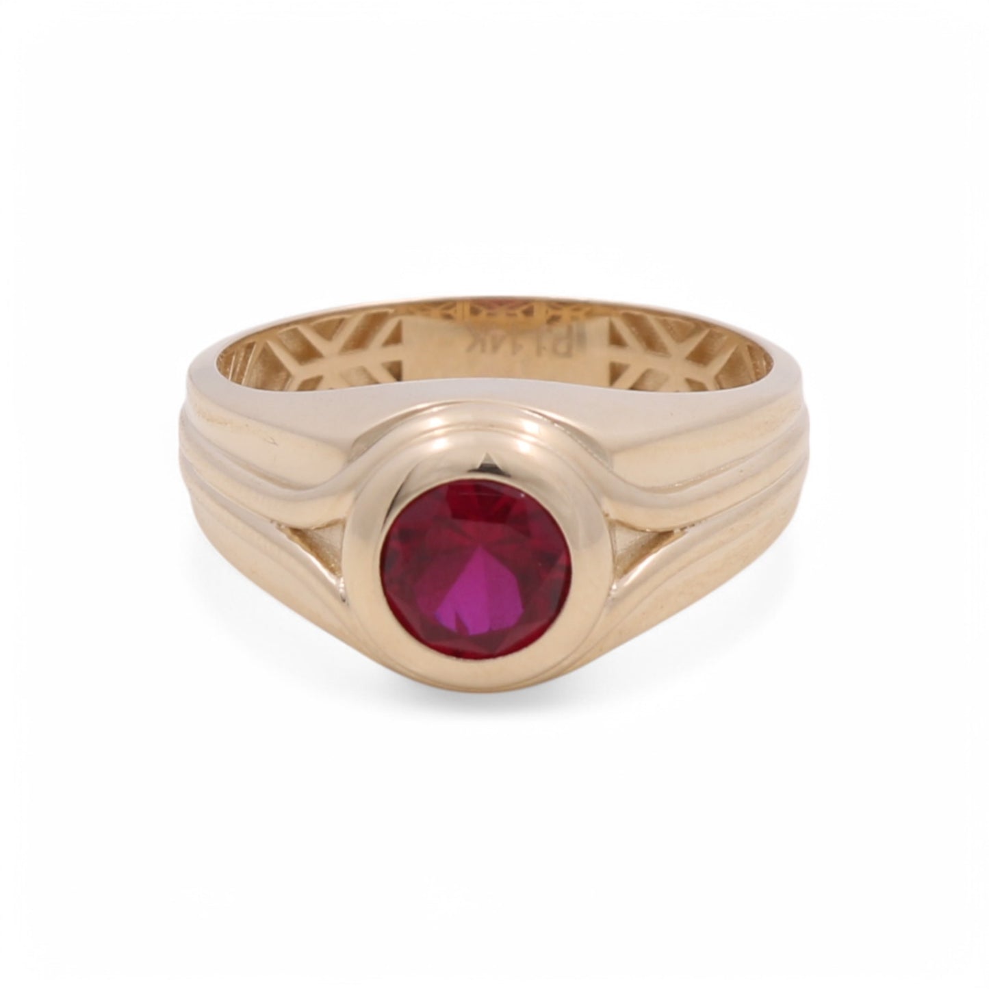14K Yellow Gold RD Fashion Men's Ring With Red Cz / Size: 10 / Weight: 4 GR / CPMR4FS-4