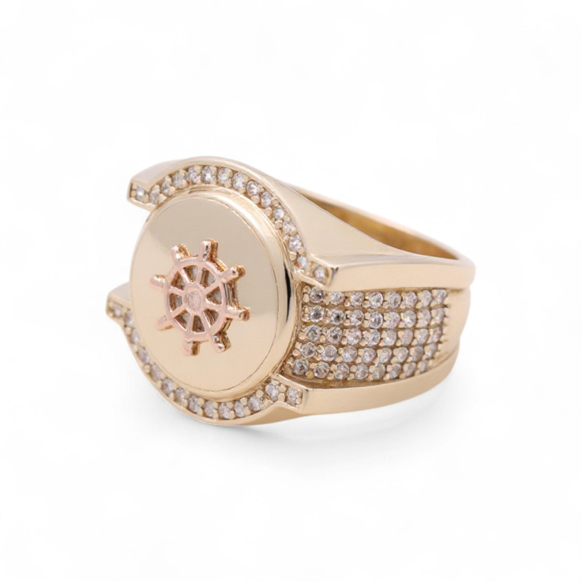 14K Yellow and Rose Gold RD Ship Rudder Men's Ring with Cz / Size 11.5 / Weight: 11.9 GR / COMRTT4FS-6