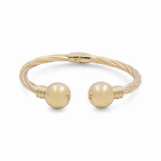 10K Yellow Gold Semisolid Twist Women’s Bangle Bracelet with Spheres / Weight: 13.8 GR / P61B-441