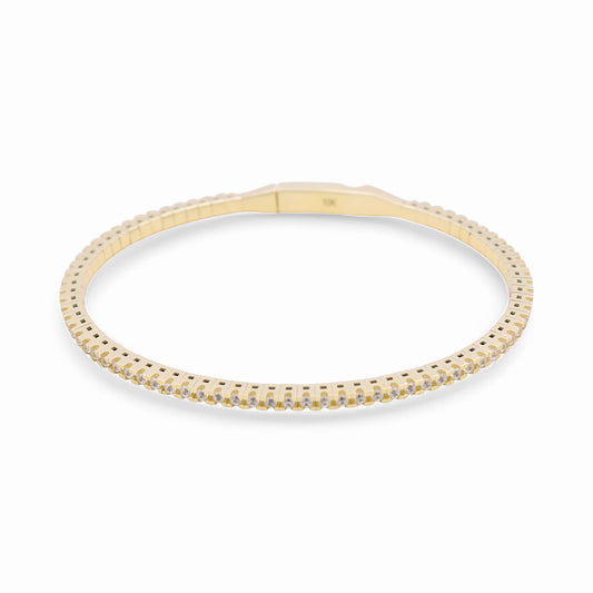 10K Yellow Gold Semisolid Tennis Women’s Bangle Bracelet with Cz / Weight: 9.4 GR / DQBB0FS-1