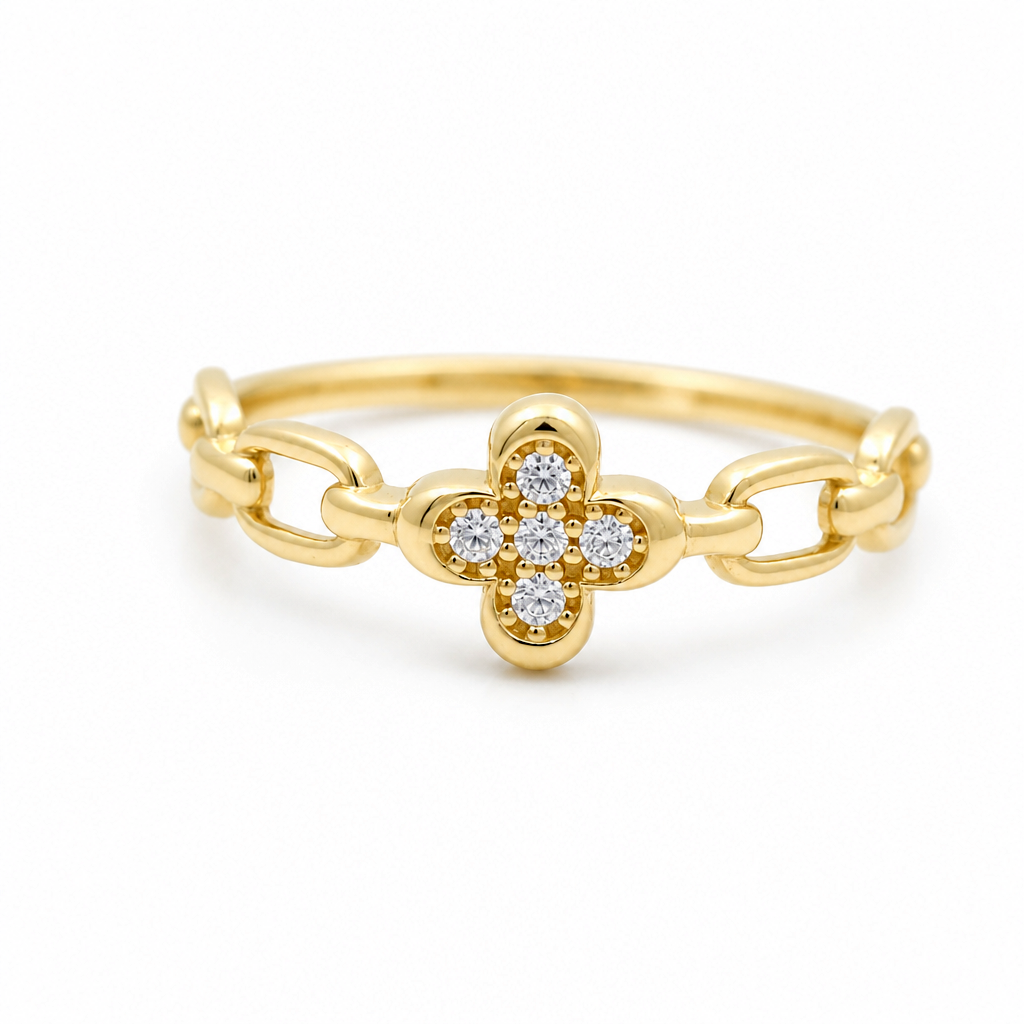 10K Yellow Gold Mini Clover Fashion Women's Ring with Cz / Size: 8 / Weight: 1.4 GR / DQWR0FS-92
