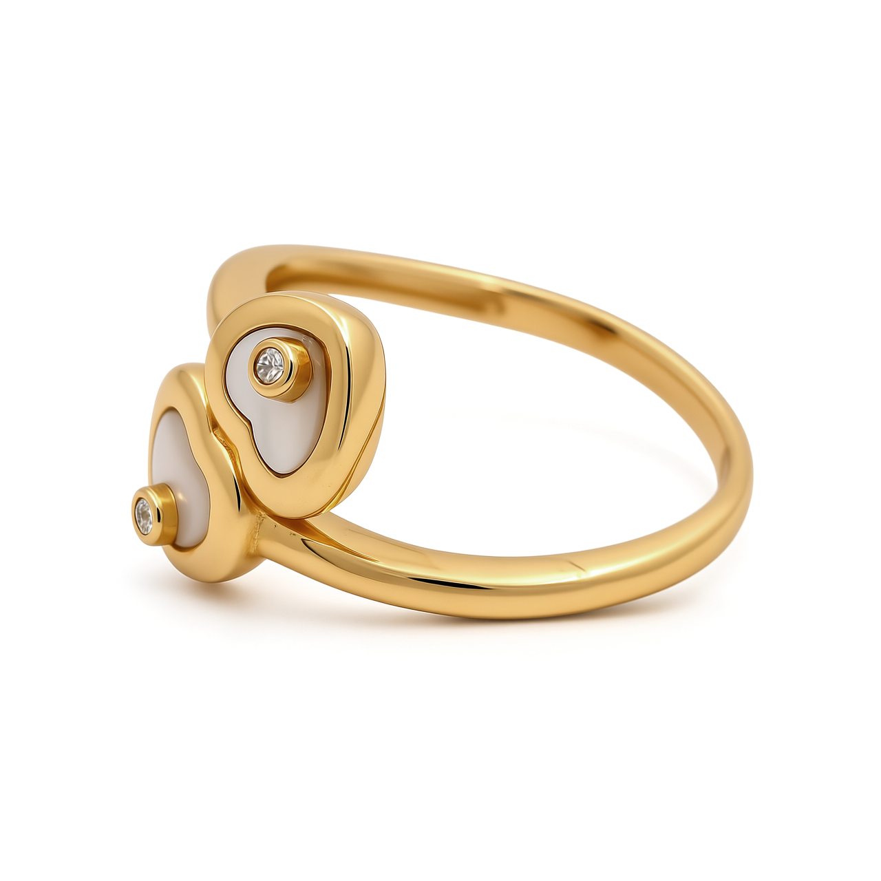 14K Yellow Gold Two Hearts with Mother of Pearl Women's Ring / Size: 7 / Weight: 2.2 GR / CEEWR4HR-3