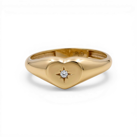 10K Yellow Gold Heart Women's Ring with Cz / Size: 7.5 / Weight: 1.4 GR / DQWR0HR-25