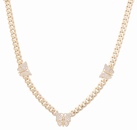 10K Yellow Gold Monaco Women's Necklace with Butterfly / CZ / Size: 18"/ Weight: 27 GR / DONK0MONBT