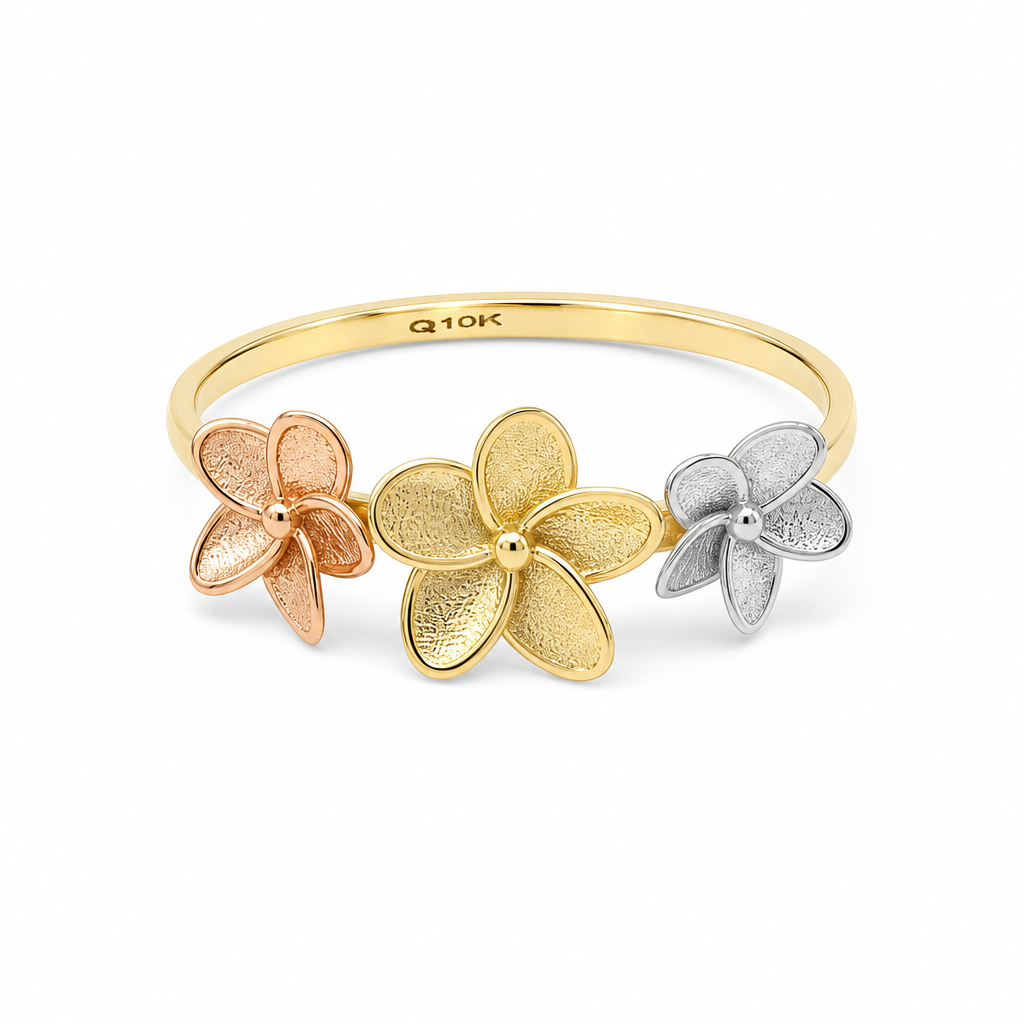 10K Yellow Gold Fashion Rose Women's Ring 3-Tones/ Size:7 / Weight: 1.1 GR / DQWR3T0RS