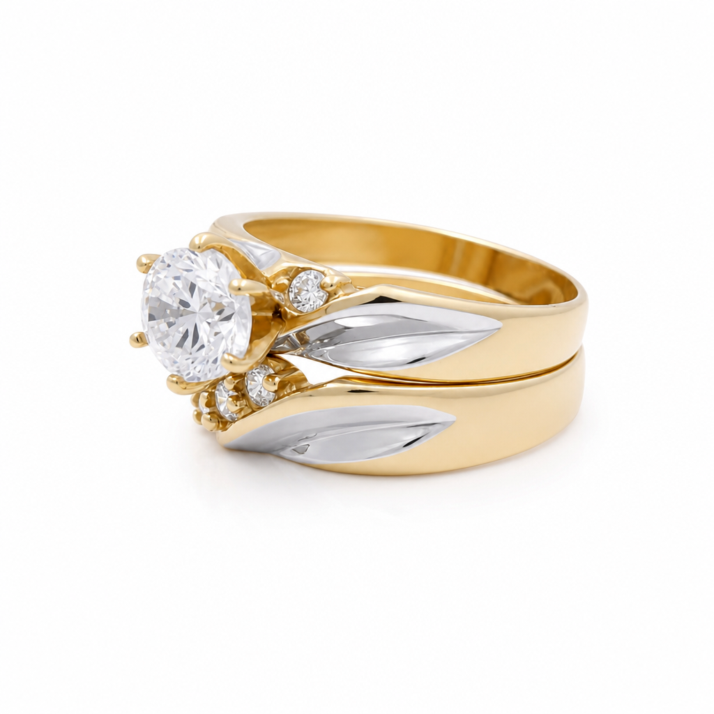 14K Yellow and White Gold Women’s Bridal Set / Stone: Cz / Size: 7.5 / Weight: 5.5 GR / CCWRTT4BS-2