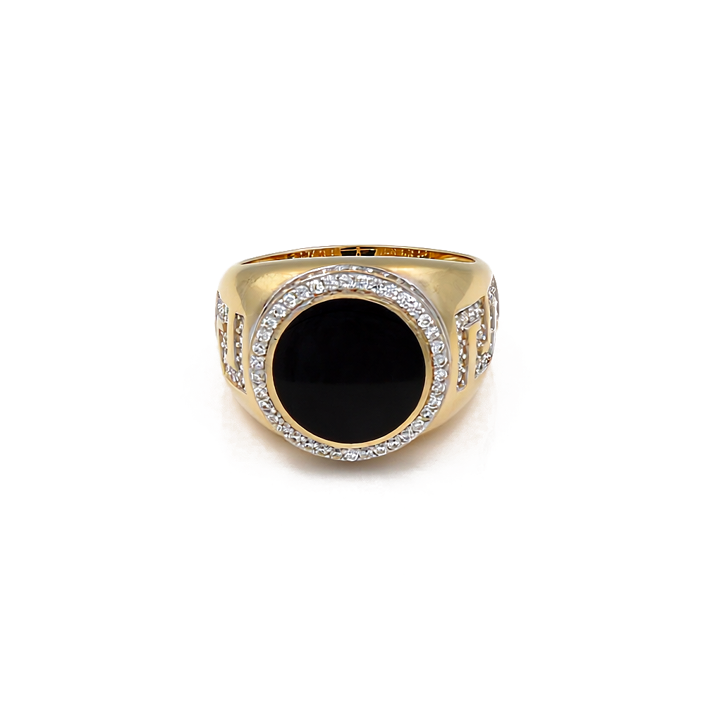 14K Two Tone Fashion Men's Ring with Onyx / Size 10 / Weight: 9.5 GR / KEMRTT4FS